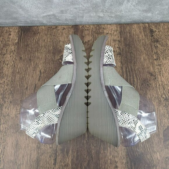 Fly London Yaji Wedges Sandals 38 7 Grey Cream Snakeskin Cross Strappy Leather - Picture 10 of 14